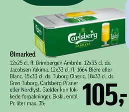 Carlsberg - Grimbergen Ambrée, Jacobsen Yakima, 1664 Bière eller Blanc, Tuborg Classic, Grøn Tuborg, Pilsner eller Nordlys