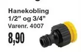 Hanekobling 1/2" og 3/4" Varenr. 4007