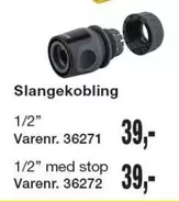 Slangekobling 1/2" Varenr. 36271, 1/2" med stop Varenr. 36272