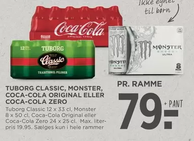Coca Cola - Tuborg Classic, Monster, Coca-Cola Original eller Coca-Cola Zero