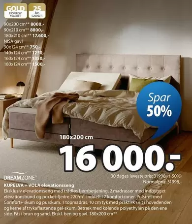Den - KUPELVA + VOLA elevationsseng 180x200 cm