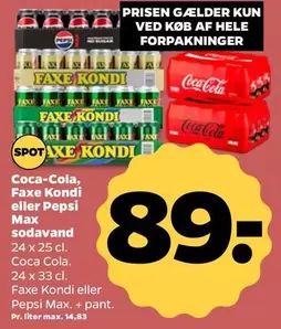 Coca Cola - Faxe Kondi or Pepsi Max sodavand