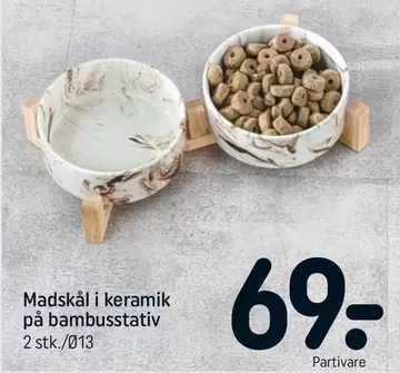 Keramik - Madskål i keramik på bambusstativ 2 stk./Ø13
