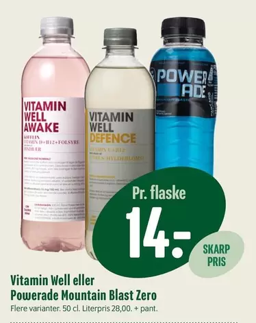 Vitamin Well eller Powerade Mountain Blast Zero