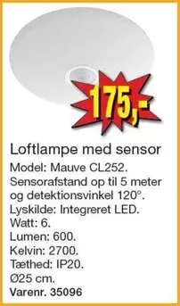 Loftlampe med sensor