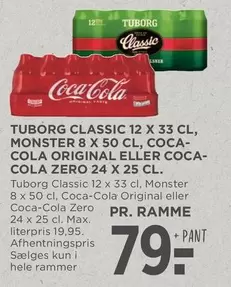 Coca Cola - Tuborg Classic 12 x 33 cl, Monster 8 x 50 cl, Coca-Cola Original eller Coca-Cola Zero 24 x 25 cl