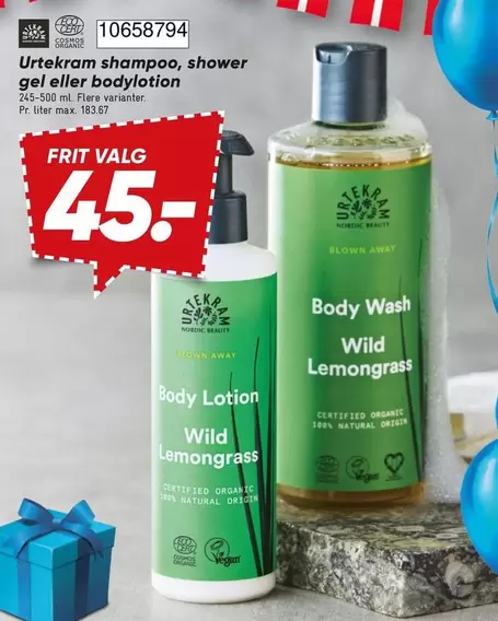 Urtekram shampoo, shower gel eller bodylotion 245-500 ml