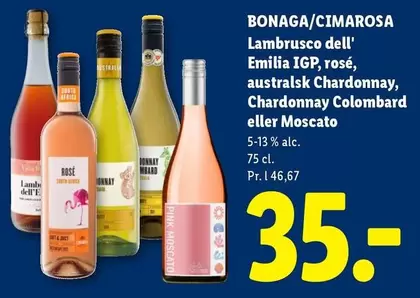 Rose - Lambrusco dell' Emilia IGP, rosé, australsk Chardonnay, Chardonnay Colombard eller Moscato