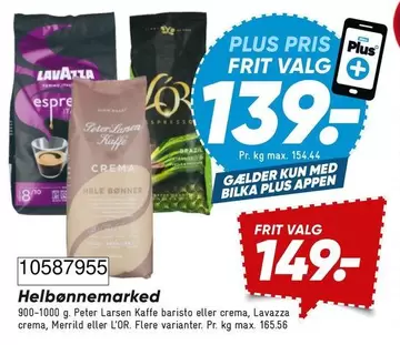 Helbønne kaffe baristo eller crema