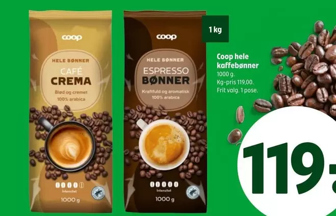 HELE BØNNER CAFE CREMA, HELE BØNNER ESPRESSO BØNNER