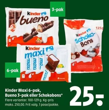 Kinder - Maxi 6-pak, Bueno 3-pak eller Schokobons