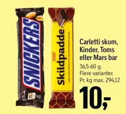 Kinder - Carletti skum, , Toms eller Mars bar