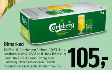 Carlsberg - Grimbergen Ambrée, Jacobsen Yakima, 1664 Bière eller Grøn Tuborg