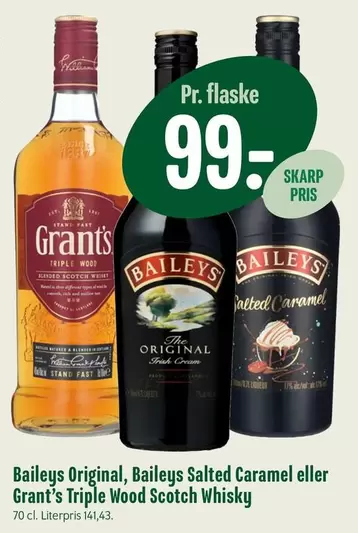 Baileys Original, Baileys Salted Caramel or Grant's Triple Wood Scotch Whisky