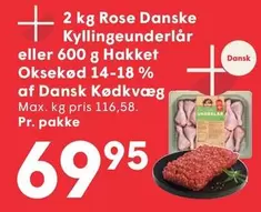 Rose - 2 kg Danske Kyllingeunderlår eller 600 g Hakket Oksekød 14-18 % af Dansk Kvæg