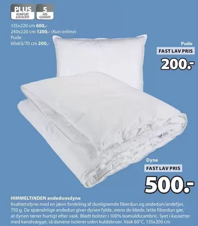 Himmeltinden andedunsdyne, Pude