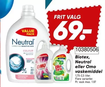 Bio - tex, Neutral eller Omo vaskemiddel