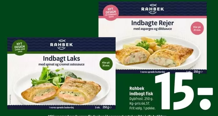 Indbagte Rejer med asparges og dildsauce, Indbagt Laks med spinat og cremet estragon