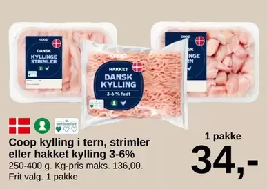 kylling i tern, strimler eller hakket kylling 3-6%