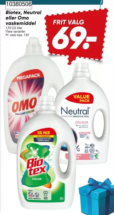 Bio - tex, Neutral eller Omo vaskemiddel