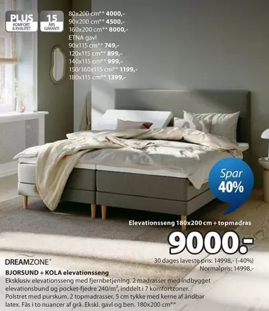 Elevationsseng 180x200cm + topmadras