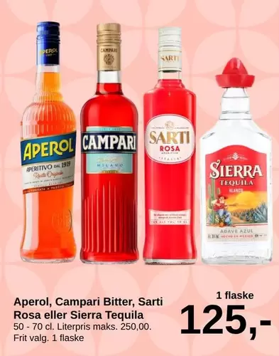 Aperol - , Campari Bitter, Sarti Rosa eller Sierra Tequila