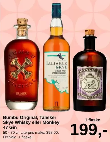 Bumbu Original, Skye Whisky eller Monkey 47 Gin