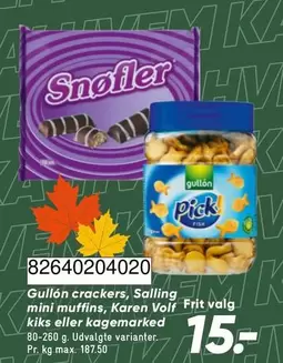 Karen - Gullón crackers, Salling mini muffins, Volf Frit valg kiks eller kagemarked