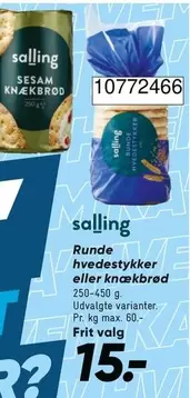 Sesam knækbrød, Runde hvedestykker eller knækbrød