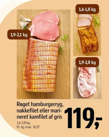 Røget hamburgerryg, nakkefilet eller marineret kamfilet af gris