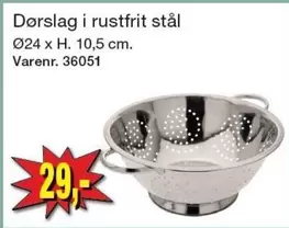 Dørslag i rustfrit stål Ø24 x H. 10,5 cm. Varenr. 36051