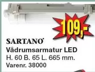 Vådrumssarmatur LED H. 60 B. 65 L. 665 mm. Varenr. 38000