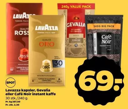 Lavazza kapsler, Gevalia eller Café Noir instant kaffe
