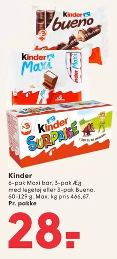Kinder - Maxi bar, 3-pak Æg med legetøj eller 3-pak Bueno