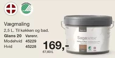 Vægmaling 2,5 L. Glans 20 Varenr. Modehvid 45229 Hvid 45228