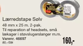 Lærredstape Sølv 48 mm x 25 m. 2-pak.