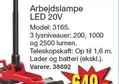 Arbejds lampe LED 20V Model: 3165