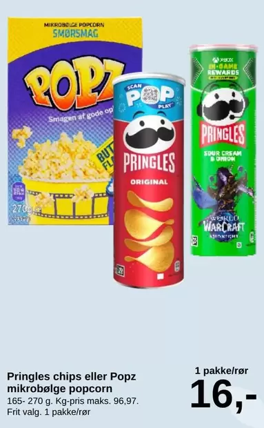 Pringles chips eller Popz mikrobølge popcorn
