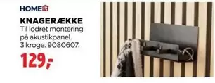 KNAGERÆKKE Til lodret montering på akustikpanel. 3 kroge. 9080607.