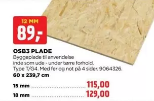 OSB3 PLADE Type T/G4. Med fer og not på 4 sider. 9064326. 60 x 239,7 cm