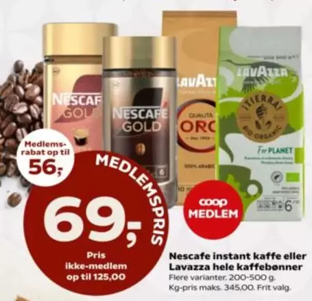 Nescafe instant kaffe eller Lavazza hele kaffebønner