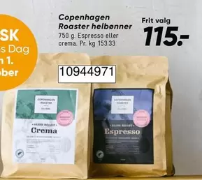 Copenhagen Roaster helbønner 750 g. Espresso eller crema.