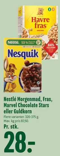 Marvel - Morgenmad, Fras,  Chocolate Stars eller GuldKorn