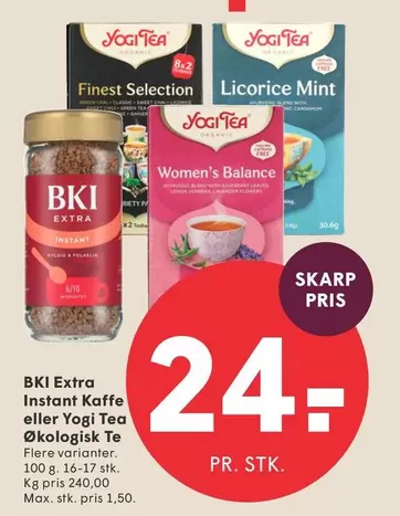 BKI Extra Instant Kaffe eller Yogi Tea Økologisk Te
