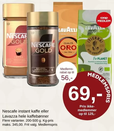 Nescafe instant kaffe eller Lavazza hele kaffebønner