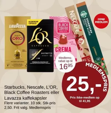 Starbucks, Nescafe, L'OR, Black Coffee Roasters eller Lavazza kaffekapsler