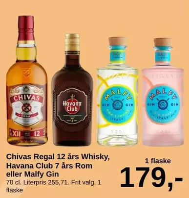 Alfa - Chivas Regal 12 yrs Whisky, Havana Club 7 yrs Rom eller Malfy Gin