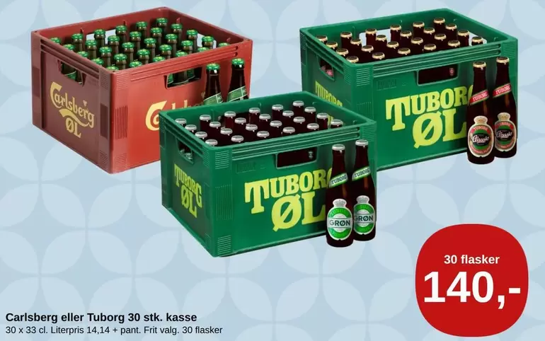 Carlsberg -  eller Tuborg 30 stk. kasse
