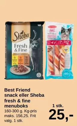 Best Friend snack eller Sheba fresh & fine menuboks
