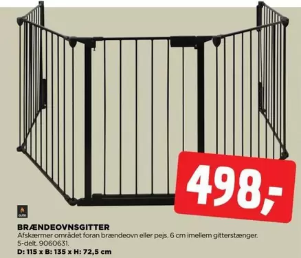 BRÆNDEOVNSGITTER Afskærmer området foran brændeovn eller pejs. 6 cm imellem gitterstængerne. 5-delt. 9060631.